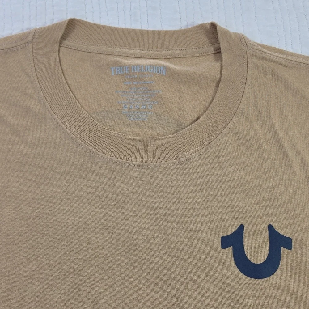 True Religion Men XL Horseshoe Logo T-Shirt Travertine Brown Graphic Tee NWT